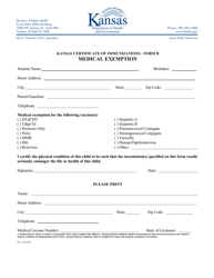 Form B &quot;Kansas Certificate of Immunizations - Medical Exemption&quot; - Kansas