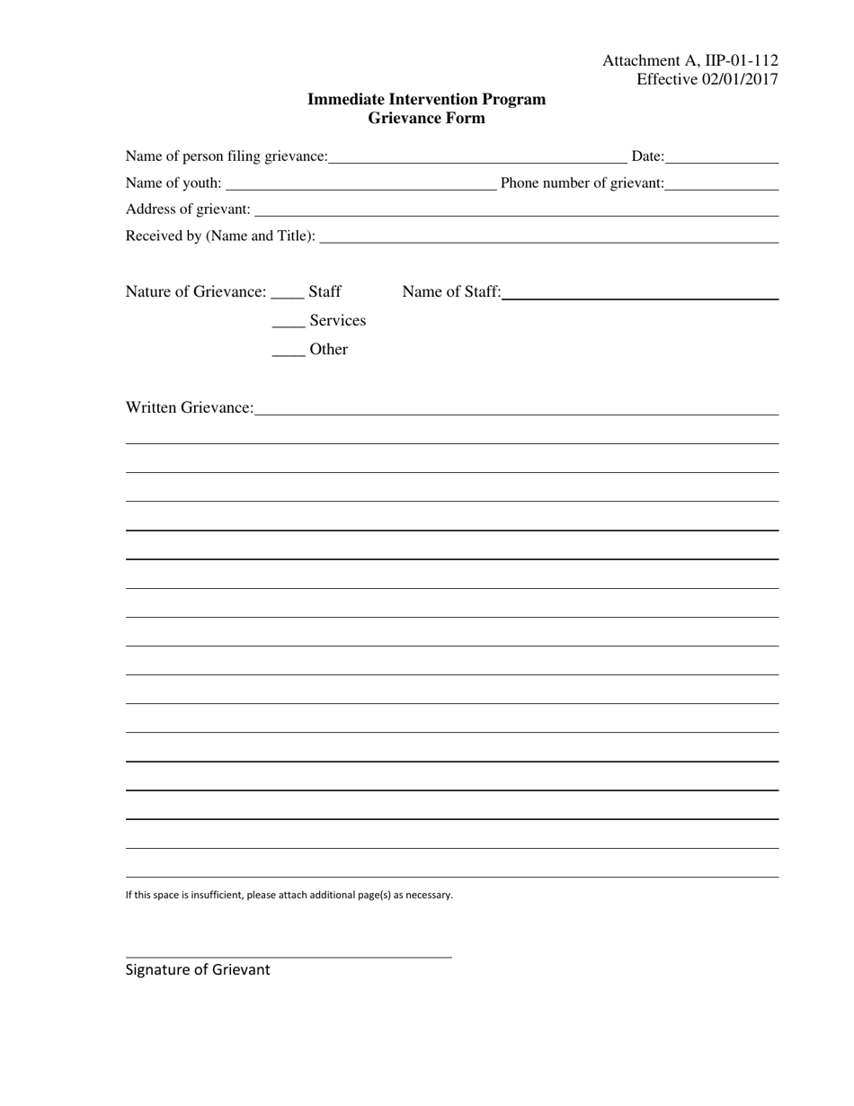 Attachment A Grievance Form - Immediate Intervention Program - Kansas, Page 2