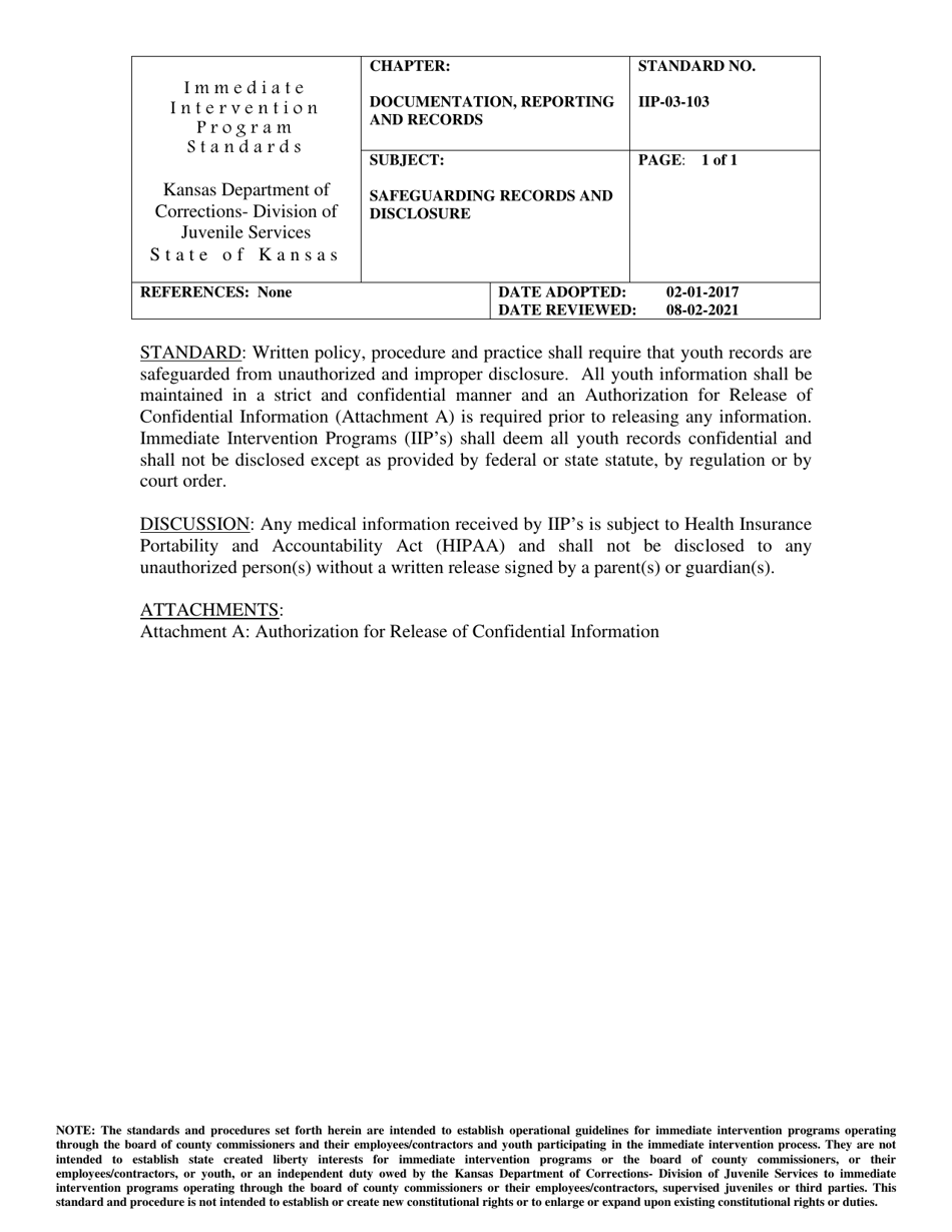 Attachment A Authorization for Release of Confidential Information - Kansas, Page 1