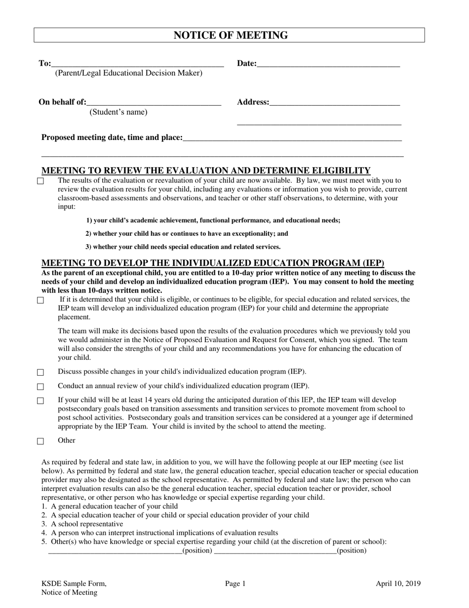 Notice of Meeting - Kansas, Page 1