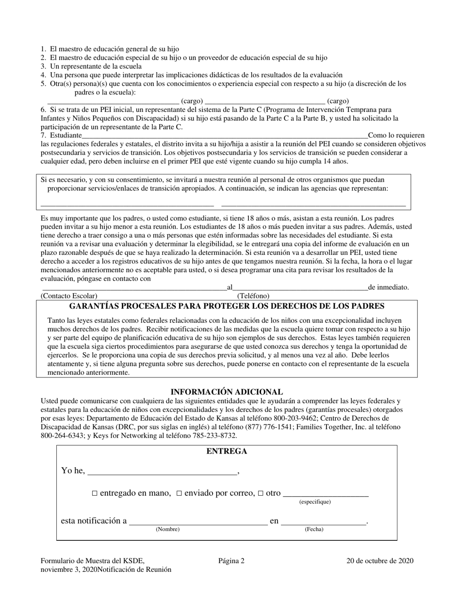 Notificacion De Reunion - Kansas (Spanish), Page 2