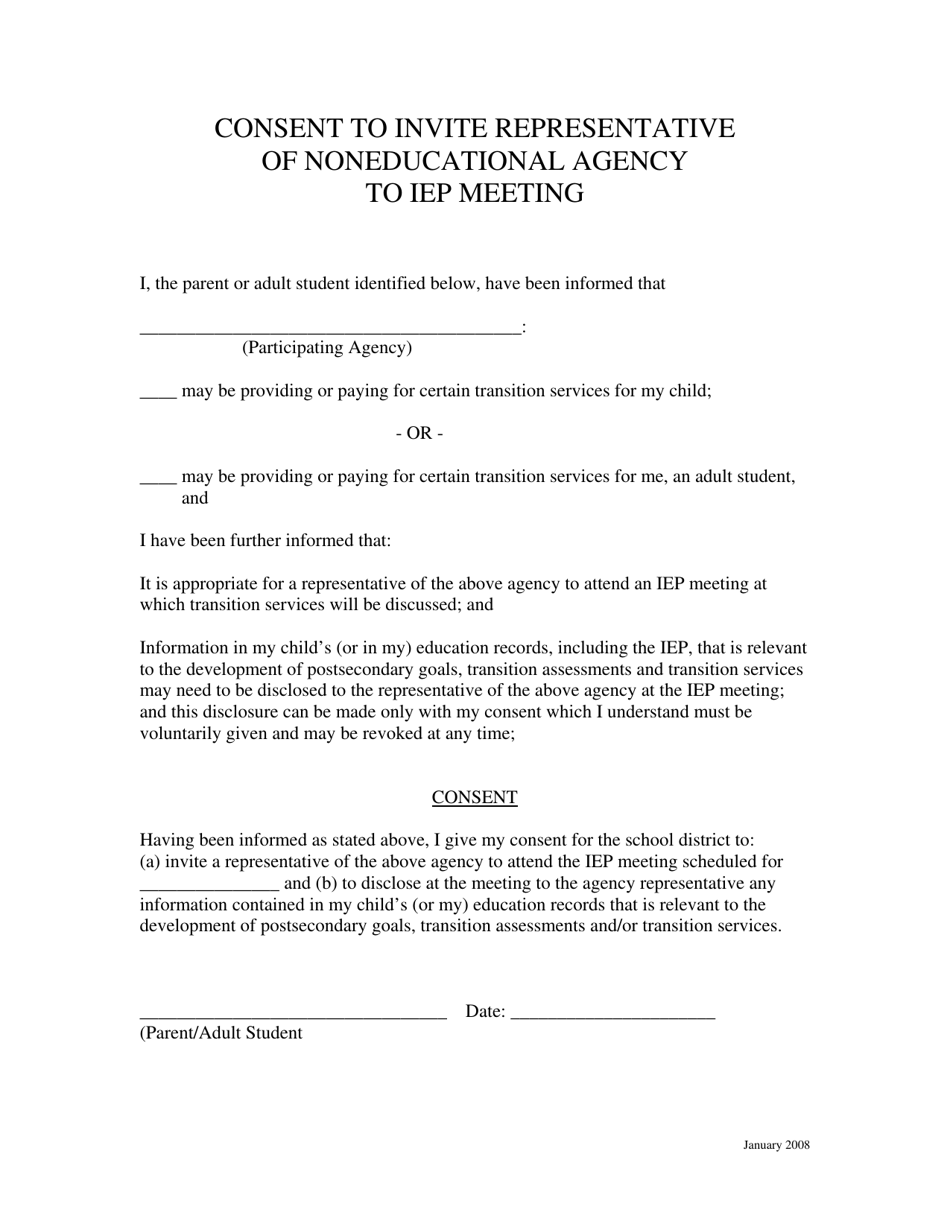 Consent to Invite Representative of Noneducational Agency to Iep Meeting - Kansas, Page 1