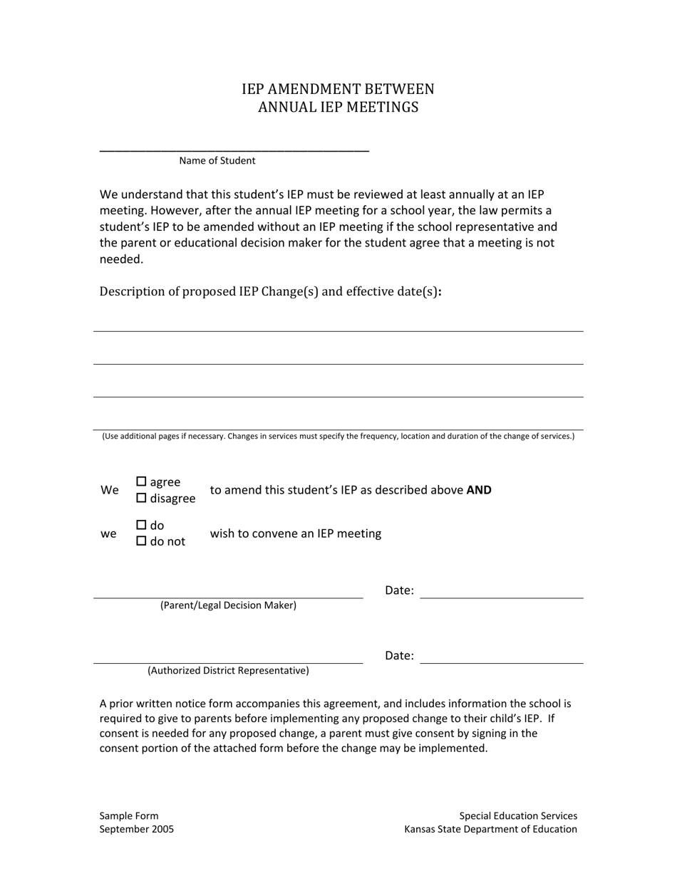 Iep Amendment Between Annual Iep Meetings - Kansas, Page 1