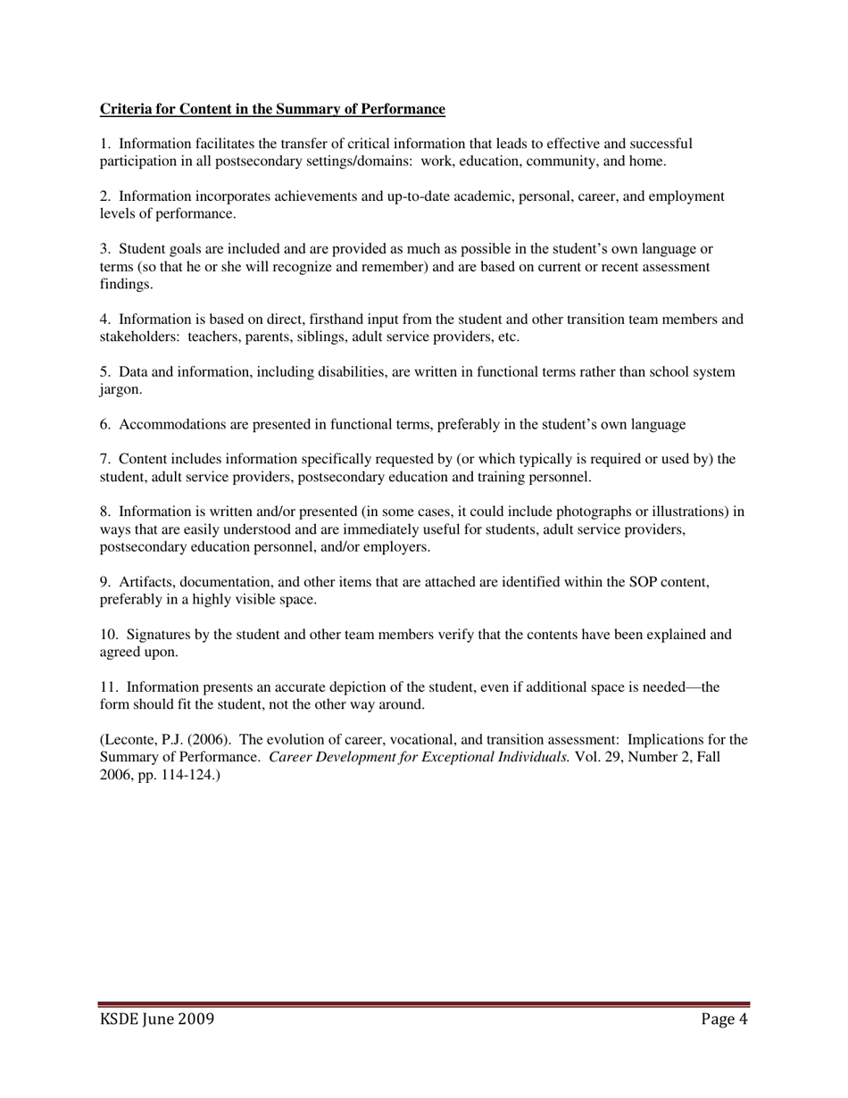 Summary of Performance (Sop) - Kansas, Page 4