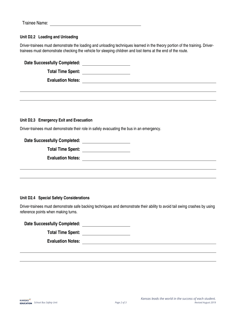 Behind the Wheel Documentation Form - S Endorsement School Bus - Eldt - Kansas, Page 2