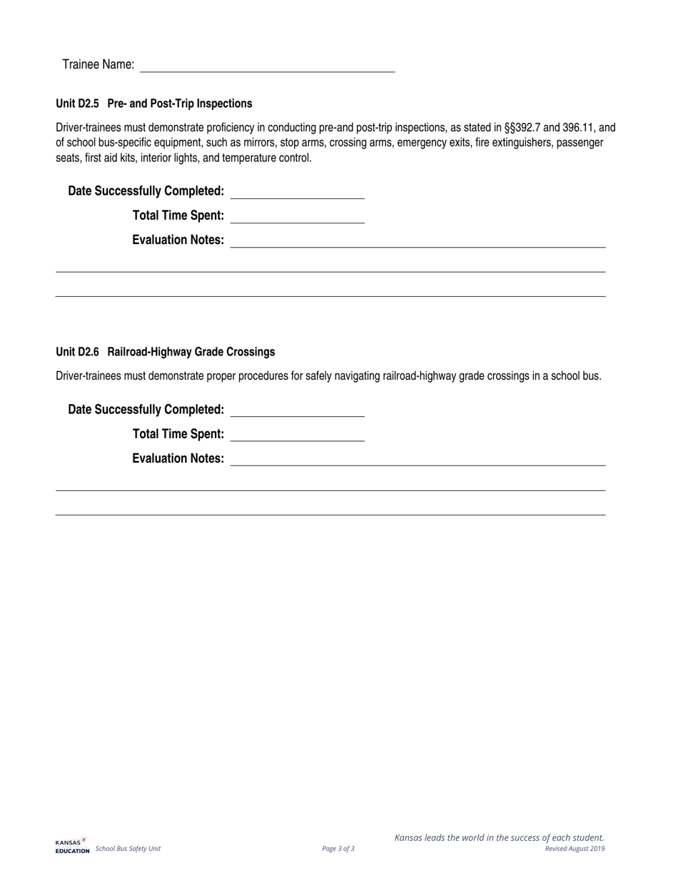 Behind the Wheel Documentation Form - S Endorsement School Bus - Eldt - Kansas, Page 3