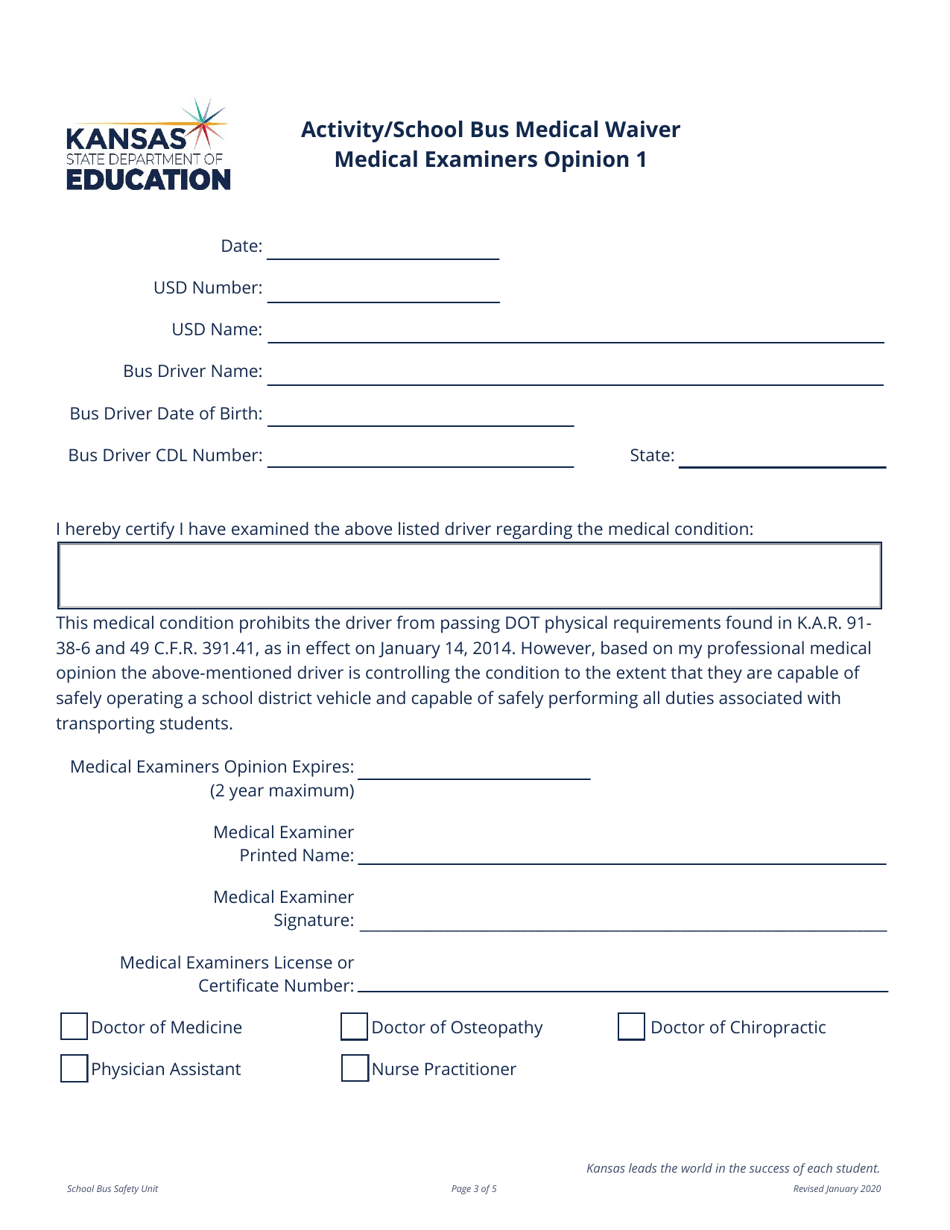 Driver Application and Request for Medical Waiver - Kansas, Page 3