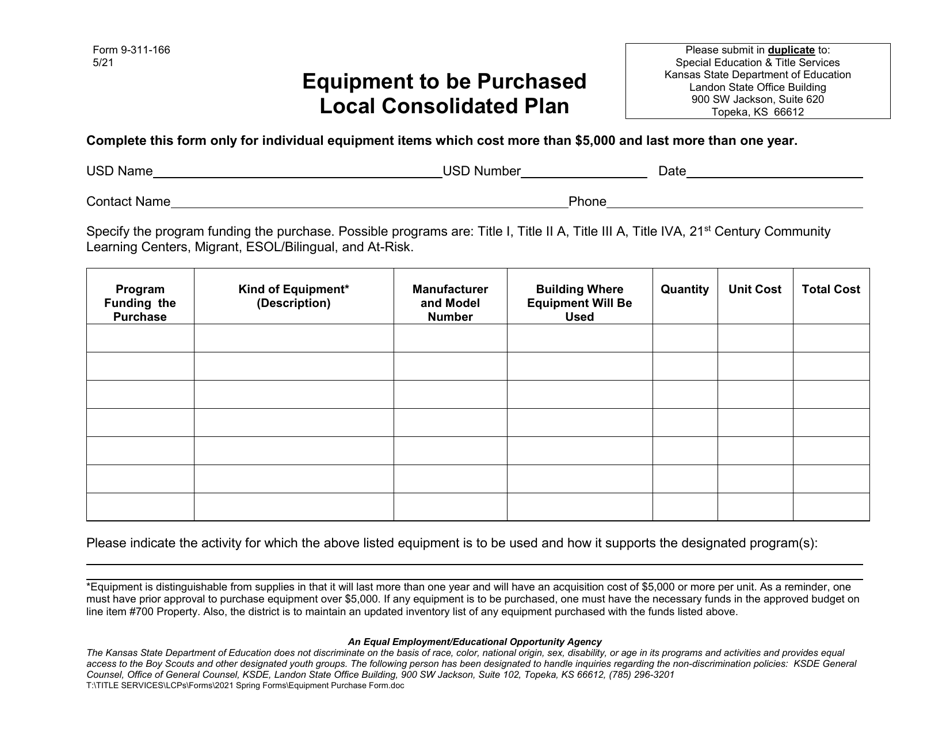 Form 9-311-166 Equipment to Be Purchased Local Consolidated Plan - Kansas, Page 1
