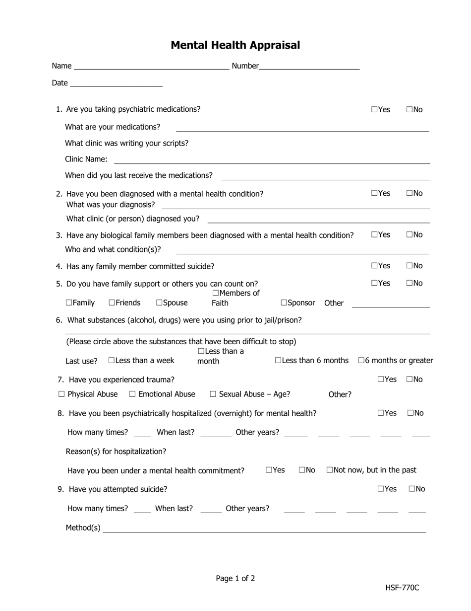 Mental Health Appraisal - Iowa, Page 1