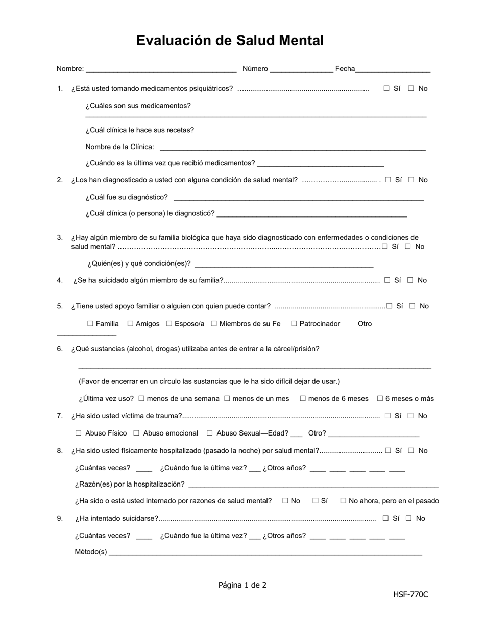 Evaluacion De Salud Mental - Iowa (Spanish), Page 1