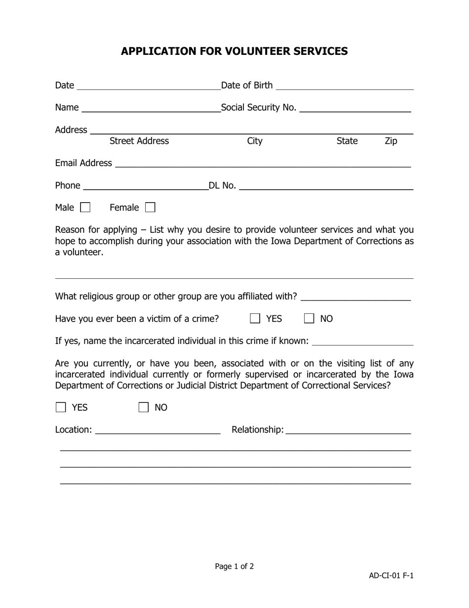 Iowa Application for Volunteer Services Fill Out, Sign Online and