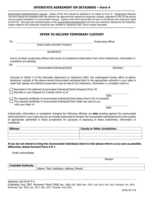 Form 4 Offer to Deliver Temporary Custody - Iowa