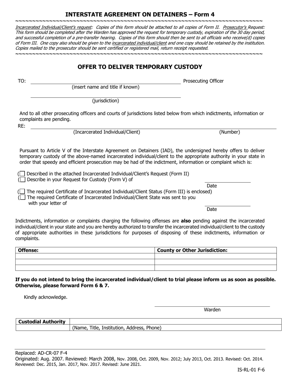 Form 4 Offer to Deliver Temporary Custody - Iowa, Page 1