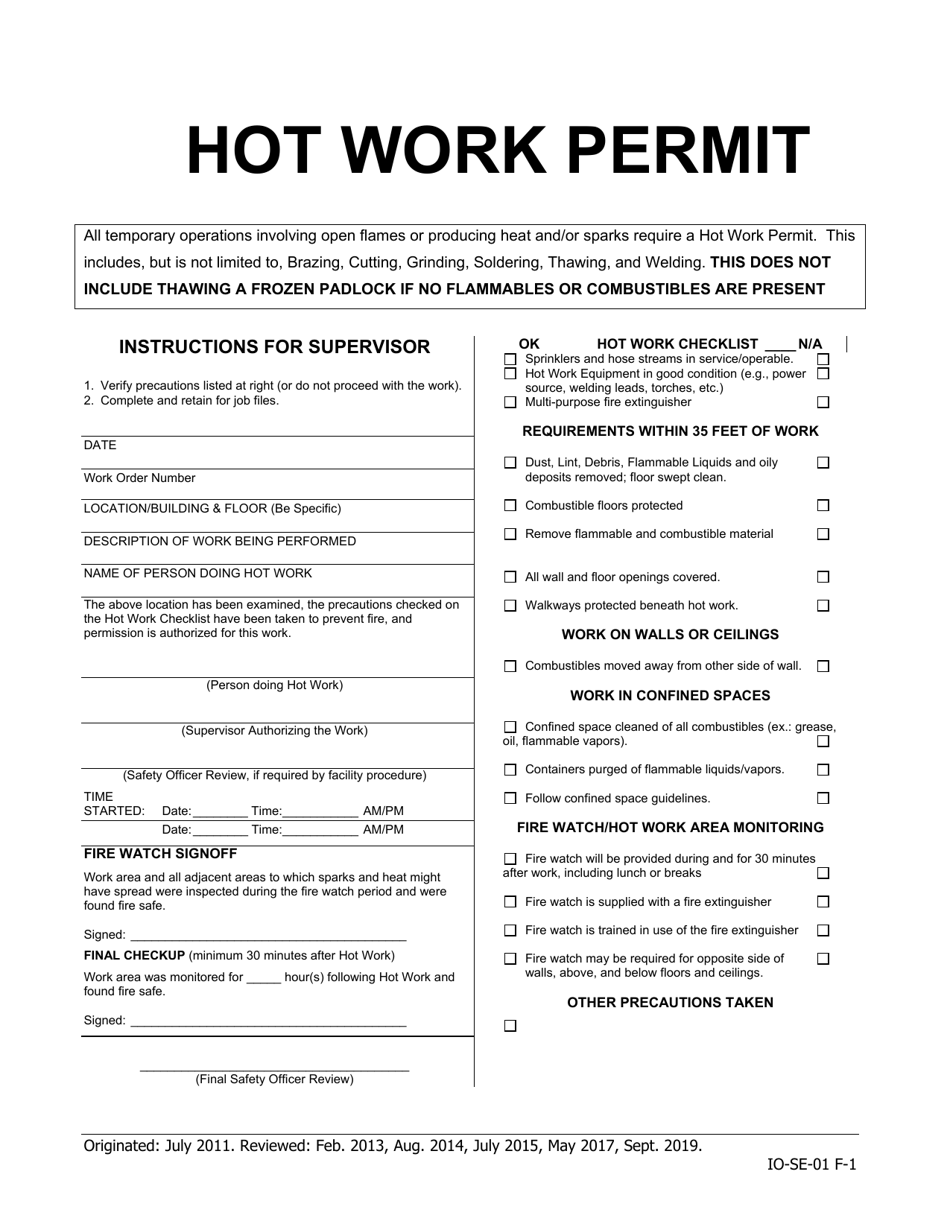 Hot Work Permit - Iowa, Page 1