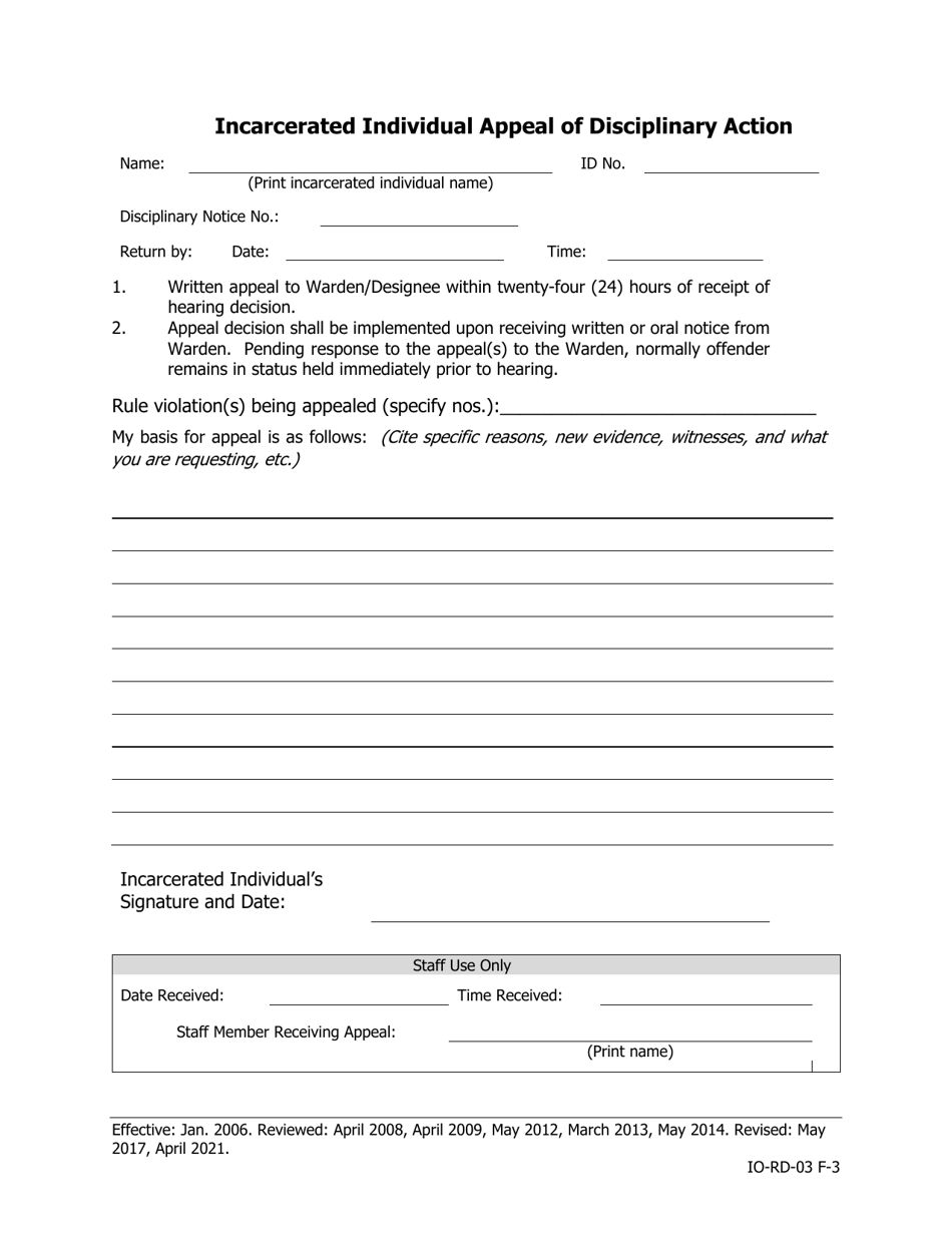 Iowa Incarcerated Individual Appeal of Disciplinary Action Fill Out