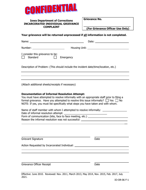 Incarcerated Individual Grievance Complaint - Iowa Download Pdf