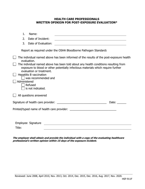 Health Care Professionals Written Opinion for Post-exposure Evaluation - Iowa Download Pdf
