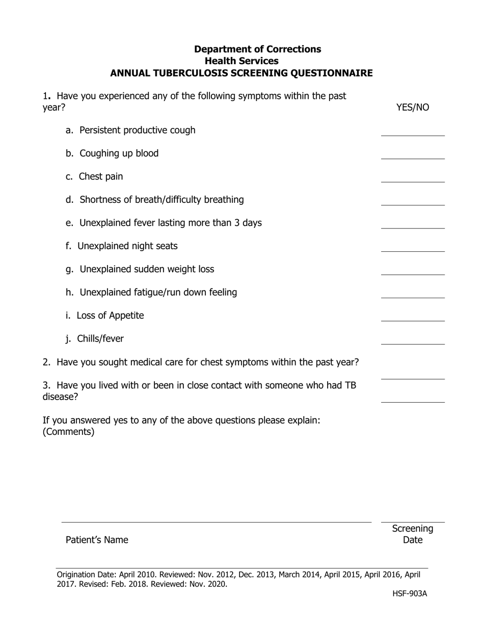 Iowa Annual Tuberculosis Screening Questionnaire Download Printable PDF