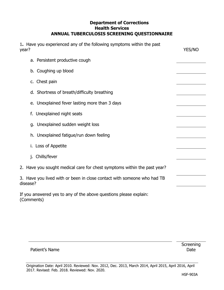 Annual Tuberculosis Screening Questionnaire - Iowa, Page 1