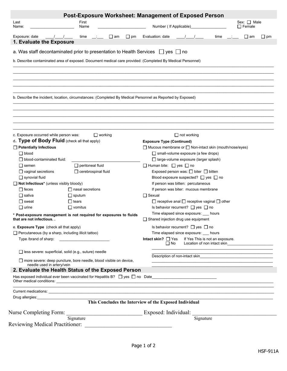 Post-exposure Worksheet: Management of Exposed Person - Iowa, Page 1
