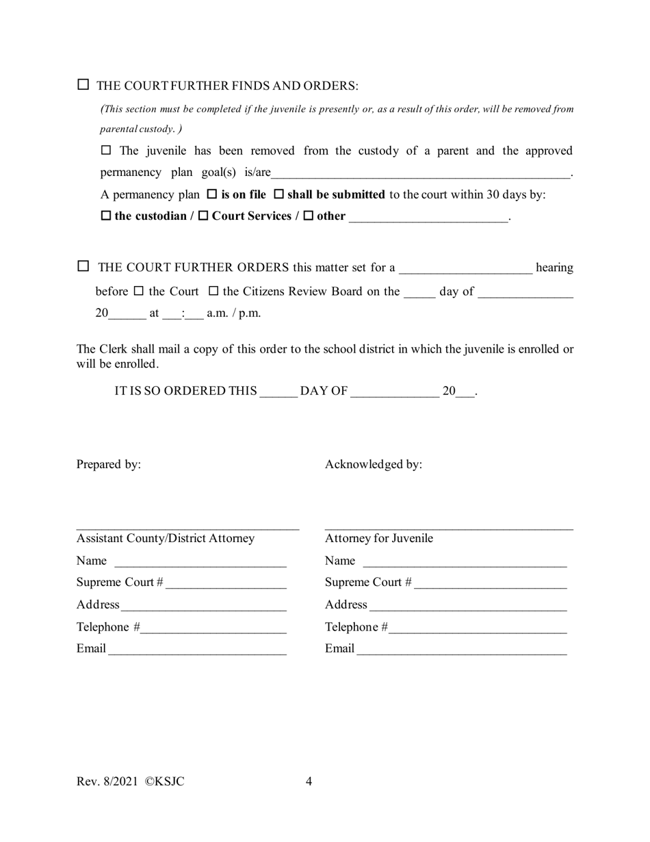 Form 341 Journal Entry of Adjudication and Presentence Order - Kansas, Page 4