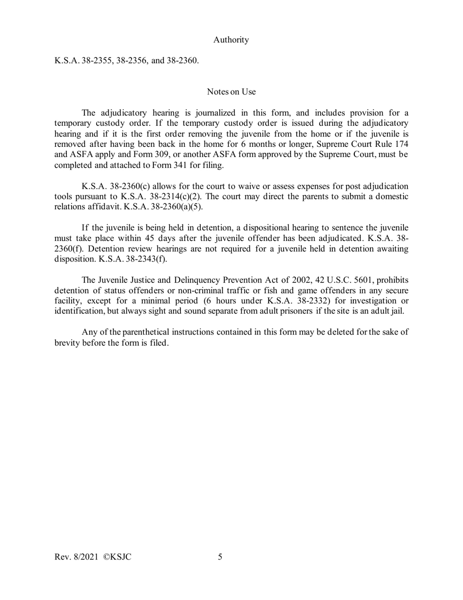 Form 341 Journal Entry of Adjudication and Presentence Order - Kansas, Page 5