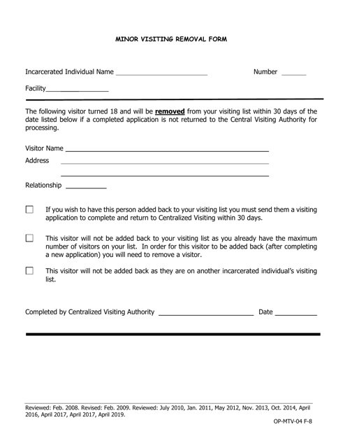 Minor Visiting Removal Form - Iowa
