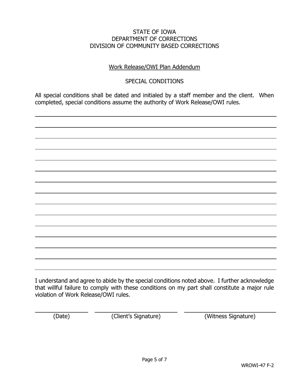 Work Release / Owi Release Plan - Iowa, Page 5