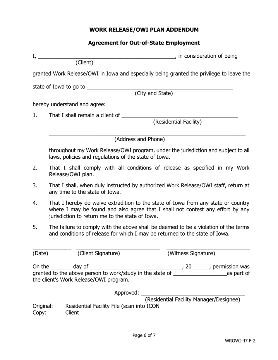 Work Release / Owi Release Plan - Iowa, Page 6