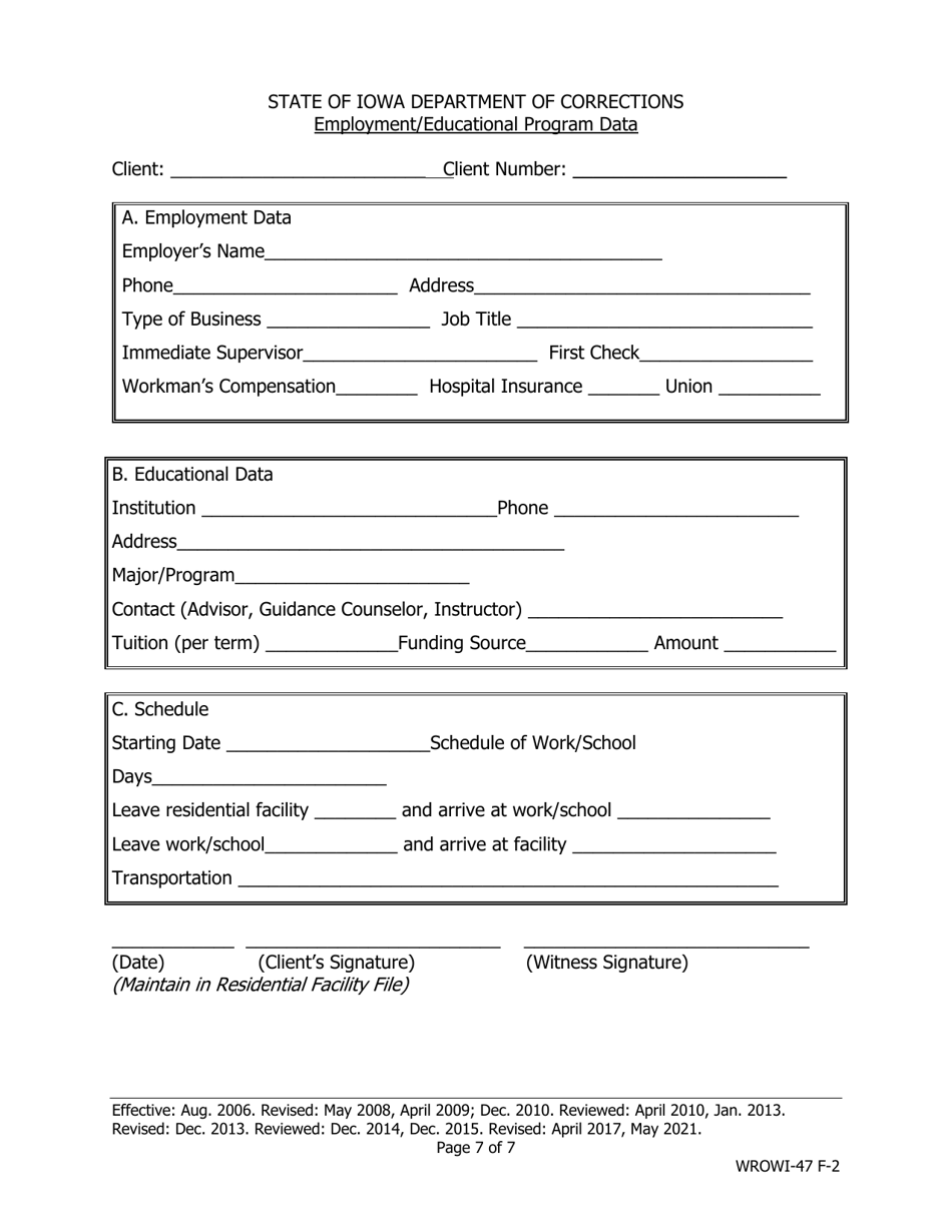 Work Release / Owi Release Plan - Iowa, Page 7