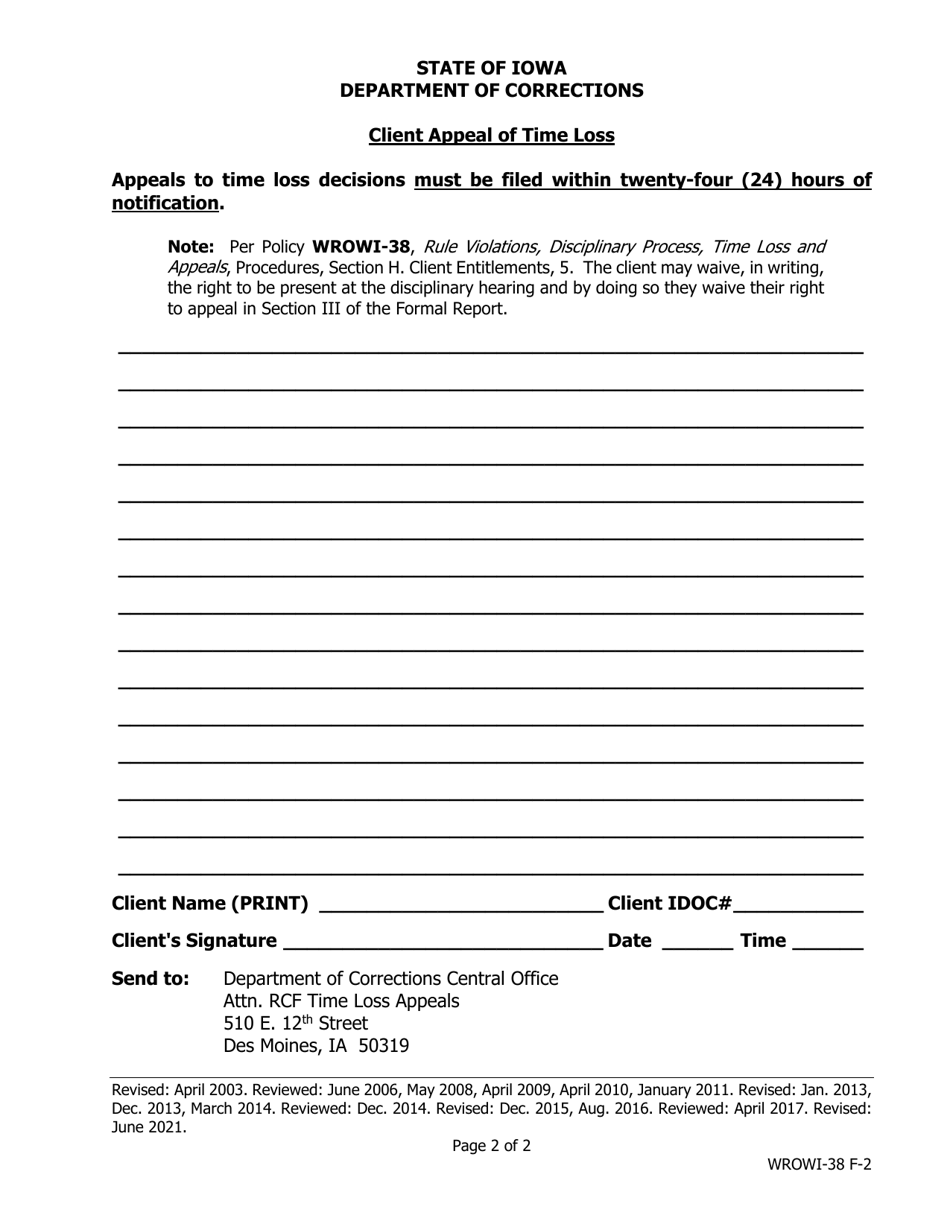 Client Time Loss Notification - Iowa, Page 2