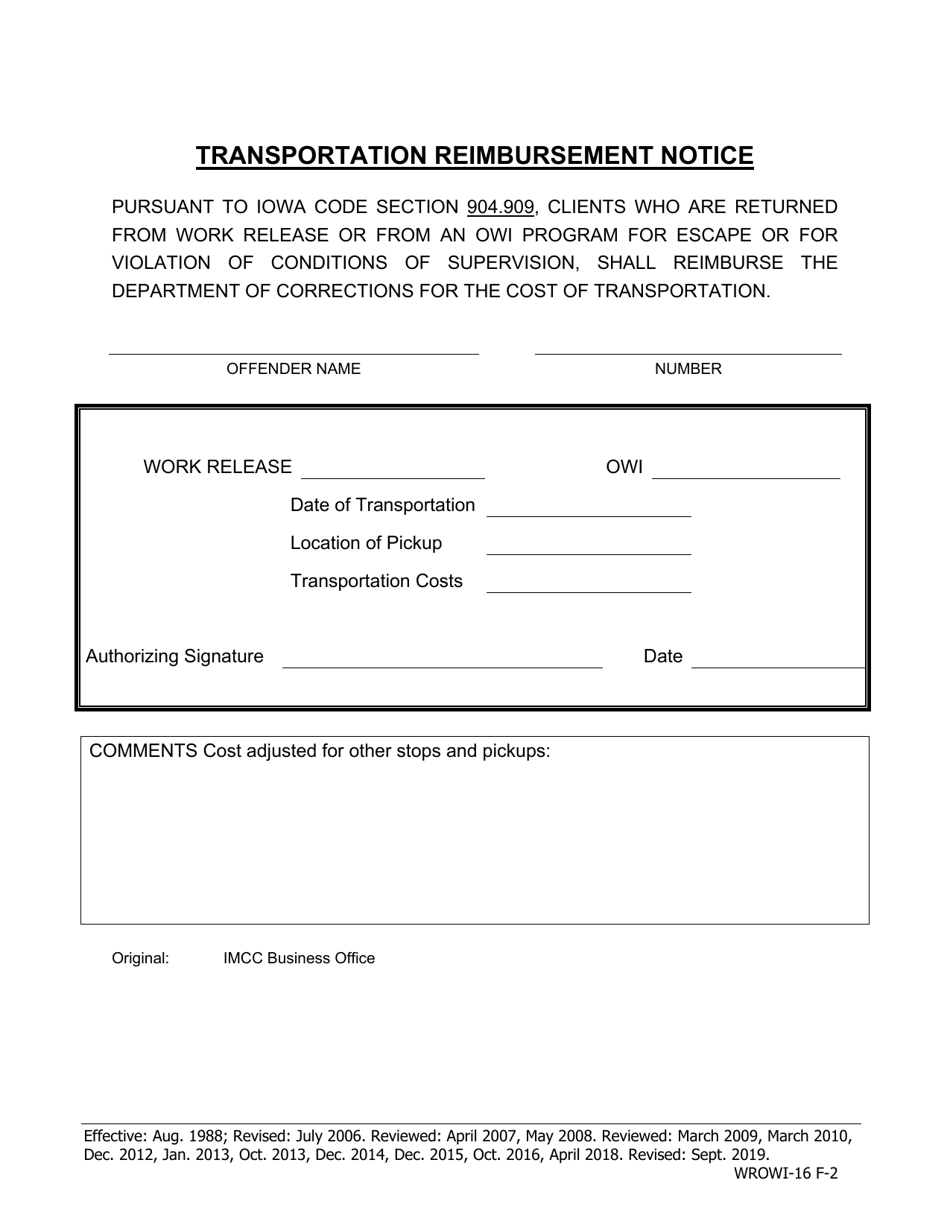 Transportation Reimbursement Notice - Iowa, Page 1
