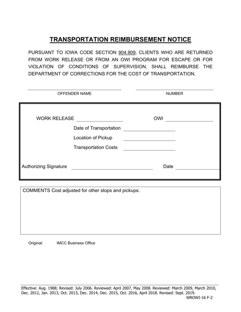 Transportation Reimbursement Notice - Iowa Download Pdf