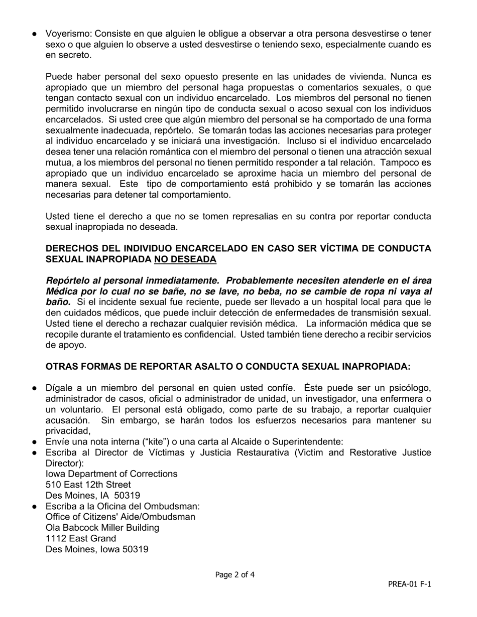Manteniendose Seguro - Una Guia De Conducta Para Individuos Encarcelados - Iowa (Spanish), Page 2