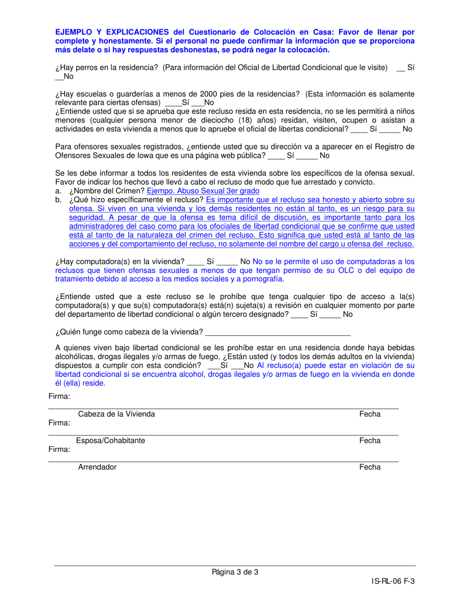 Sample Cuestionario De Colocacion En Casa (Hpq) - Iowa (Spanish), Page 7