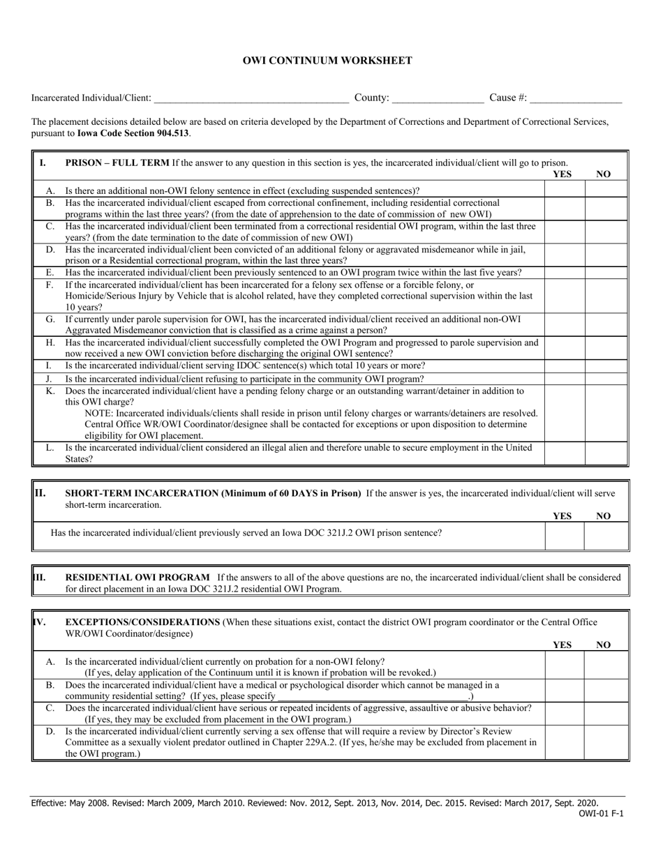 Iowa Owi Continuum Worksheet - Fill Out, Sign Online and Download PDF ...