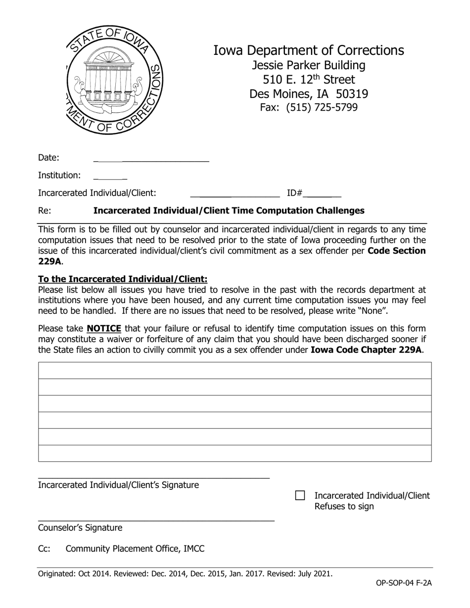 Incarcerated Individual / Client Time Computation Challenges - Iowa, Page 1