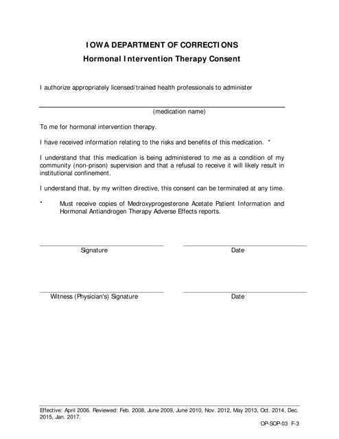 Hormonal Intervention Therapy Consent - Iowa Download Pdf