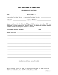Religious Appeal Form - Iowa