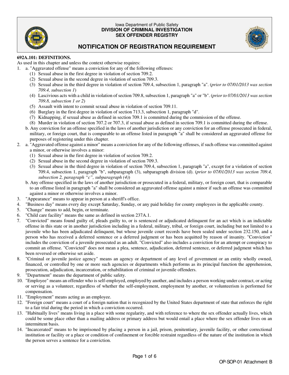Attachment B Notification of Registration Requirement - Iowa, Page 1