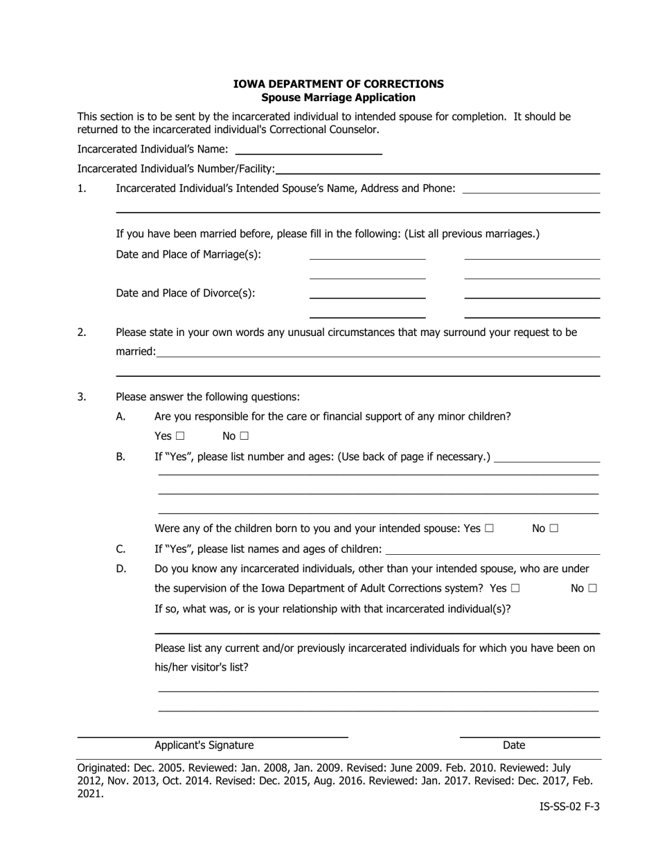 Spouse Marriage Application - Iowa, Page 1