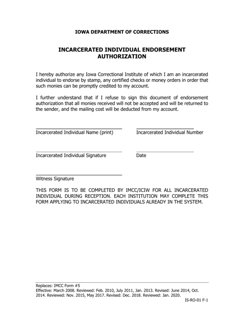 Incarcerated Individual Endorsement Authorization - Iowa (English/Spanish)