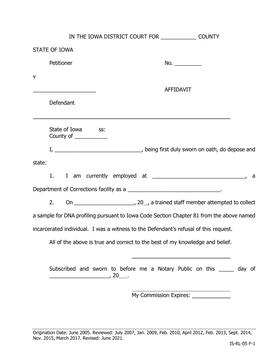 Dna Profiling Affidavit - Iowa, Page 1