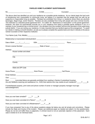 Document preview: Parolee Home Placement Questionnaire - Iowa