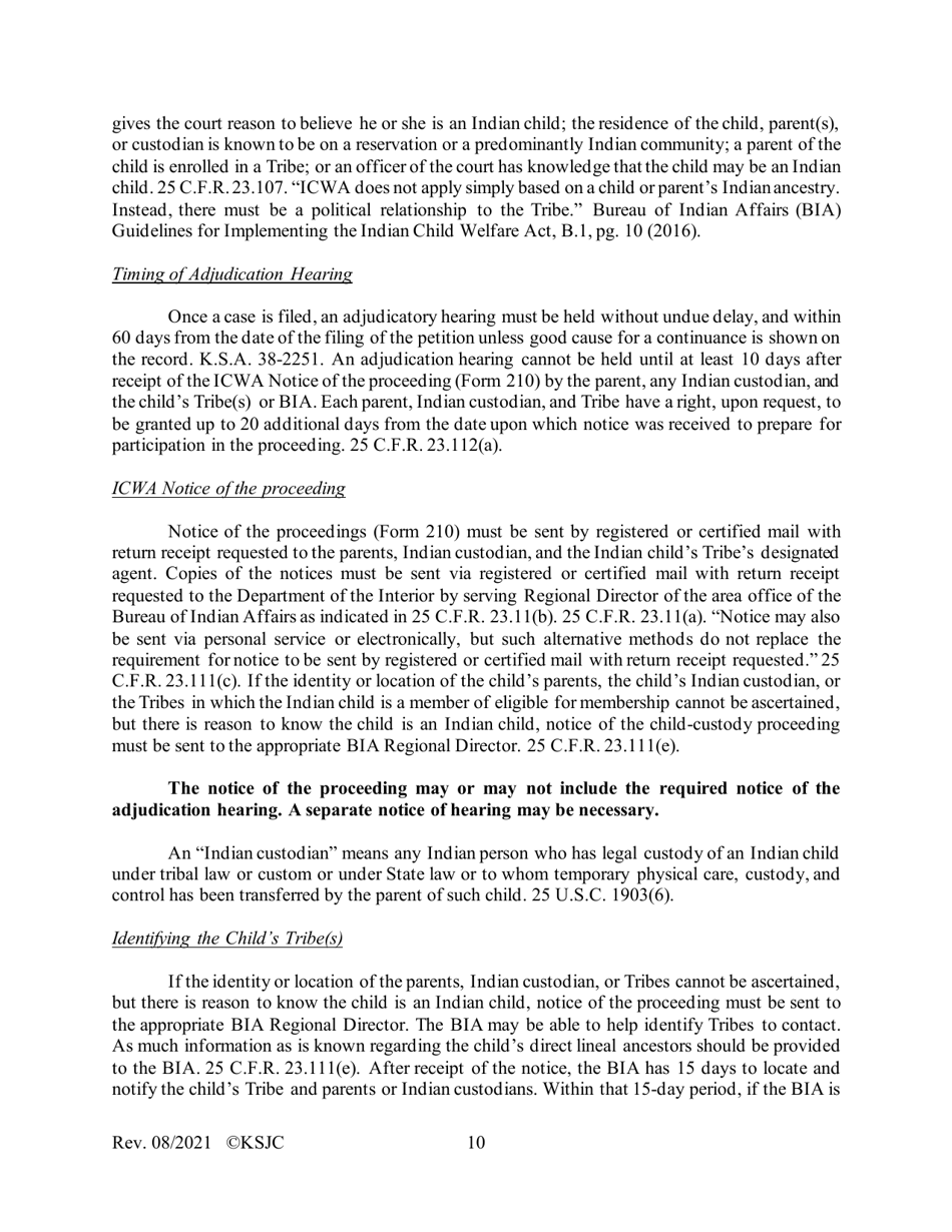 Form 215.1 Indian Child Welfare Act Journal Entry and Order of Adjudication - Kansas, Page 10
