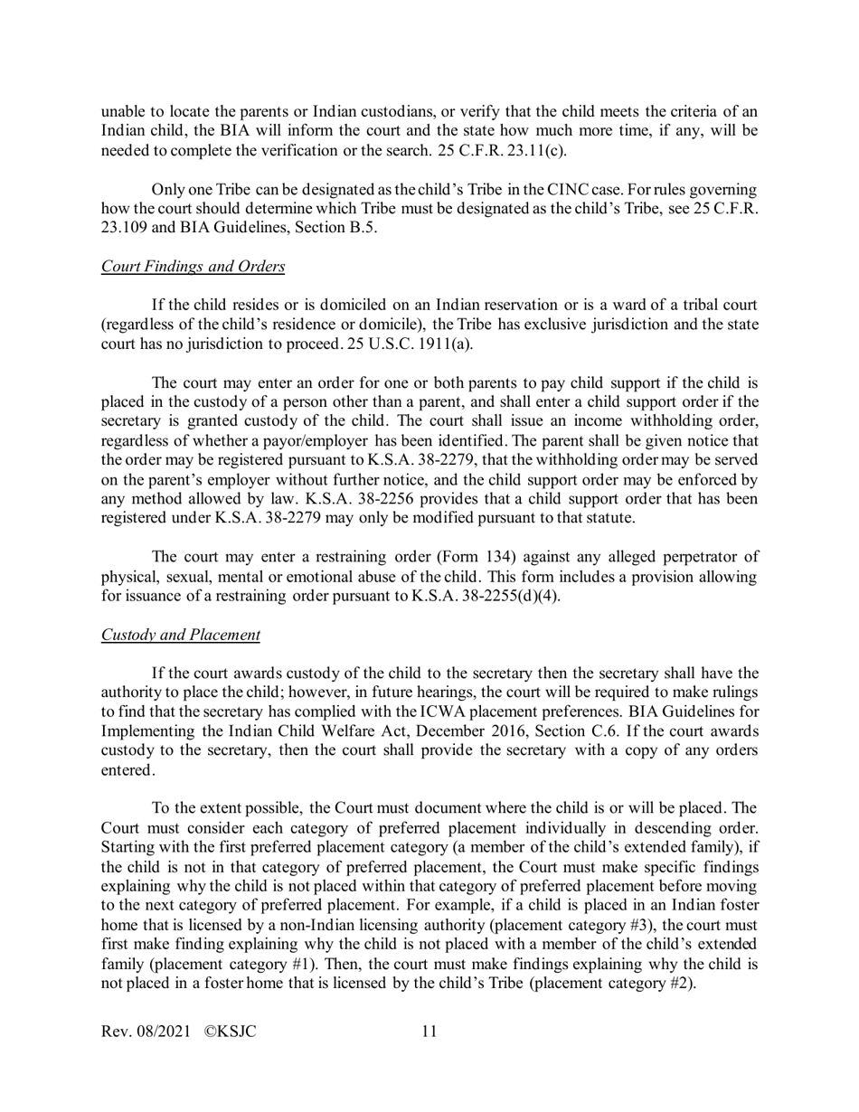 Form 215.1 Indian Child Welfare Act Journal Entry and Order of Adjudication - Kansas, Page 11