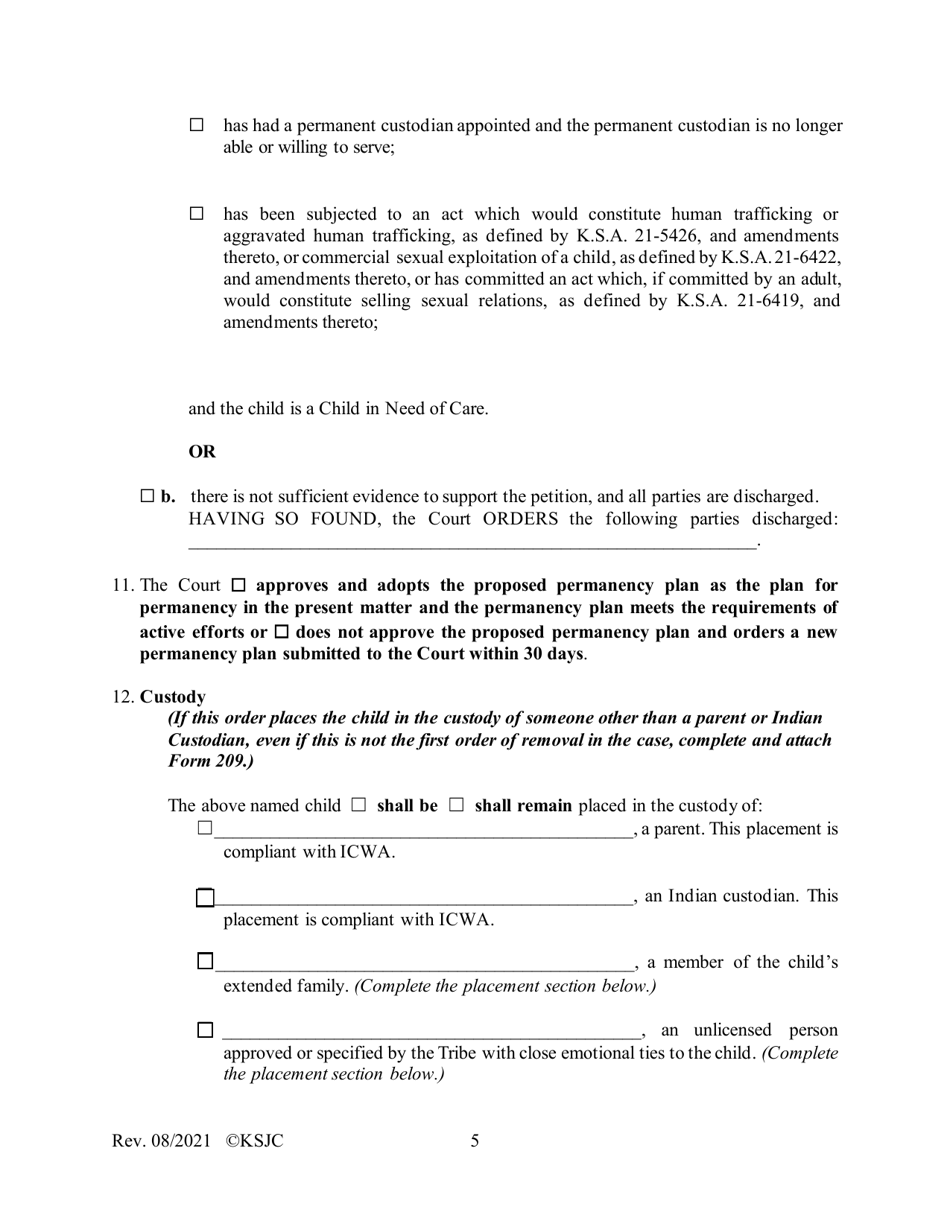 Form 215.1 Indian Child Welfare Act Journal Entry and Order of Adjudication - Kansas, Page 5