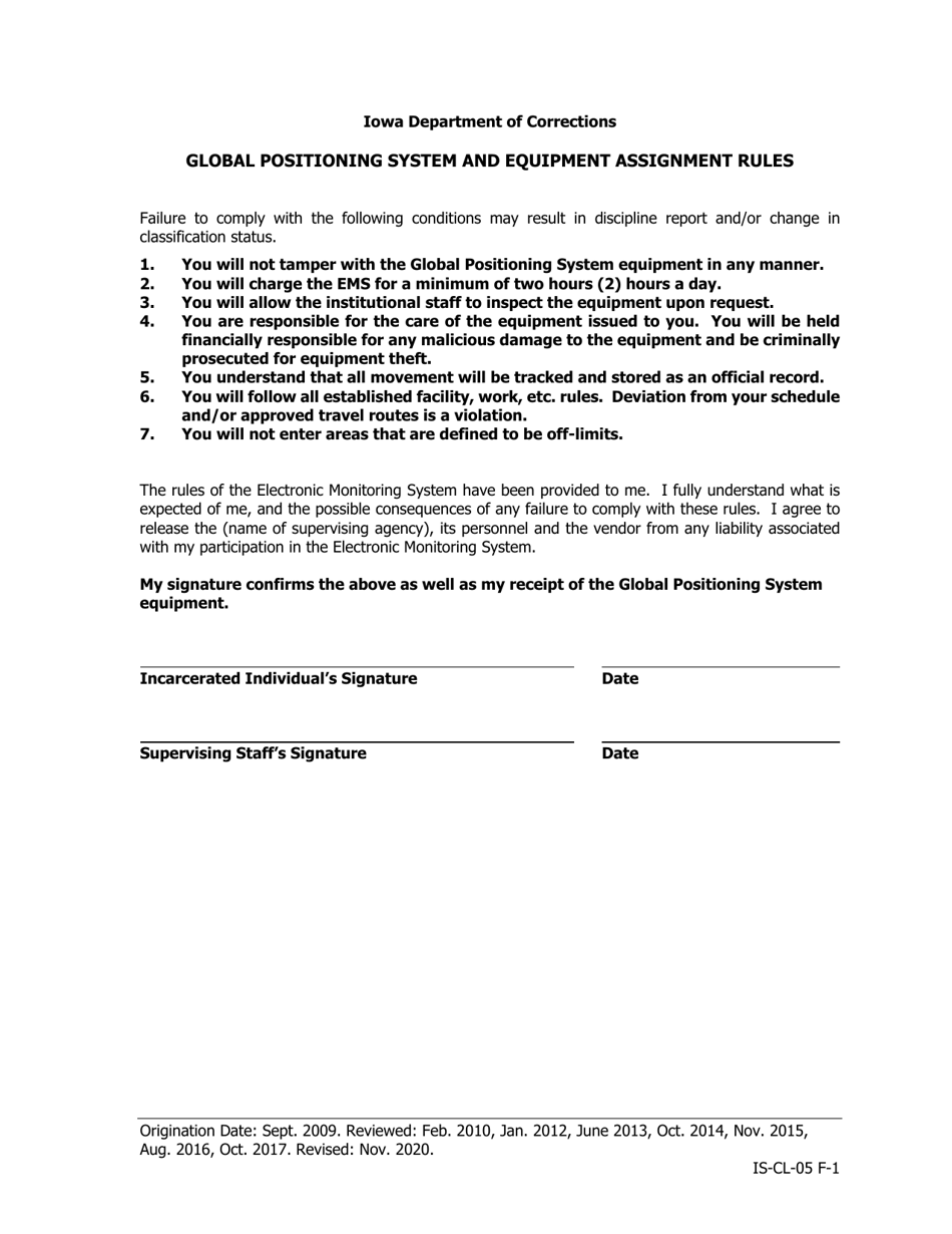 Global Positioning System and Equipment Assignment Rules - Iowa, Page 1
