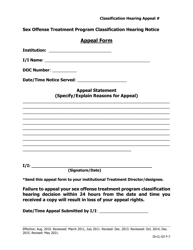 Document preview: Sex Offense Treatment Program Classification Hearing Notice Appeal Form - Iowa