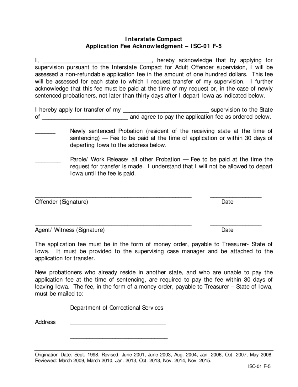 Interstate Compact Application Fee Acknowledgment - Iowa, Page 1